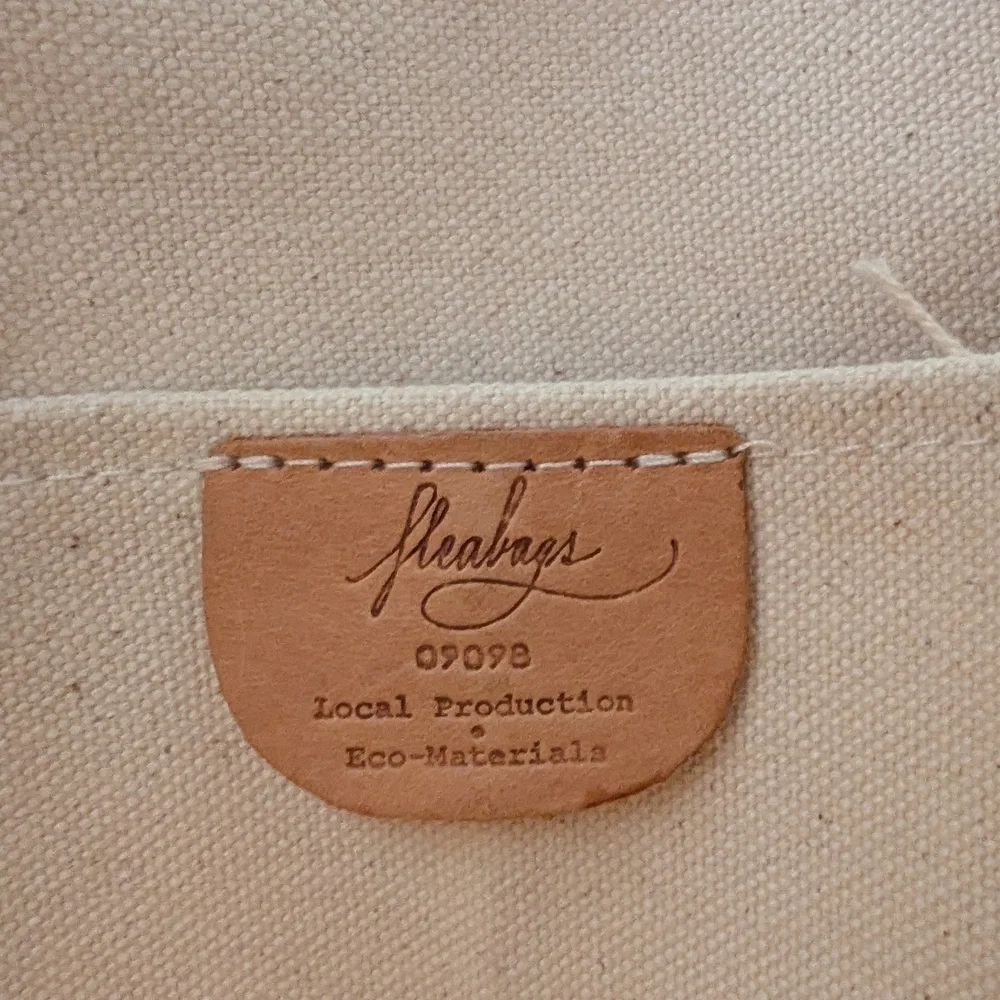 Fleabags Tote Bag with Leather Handles Red and White Handmade in Brooklyn Rare - Picture 2 of 10
